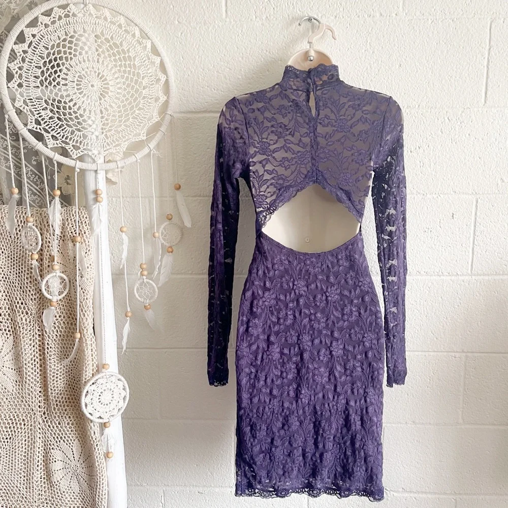 Victoria’s Secret Purple Lace Mock Neck Open Back Midi Dress